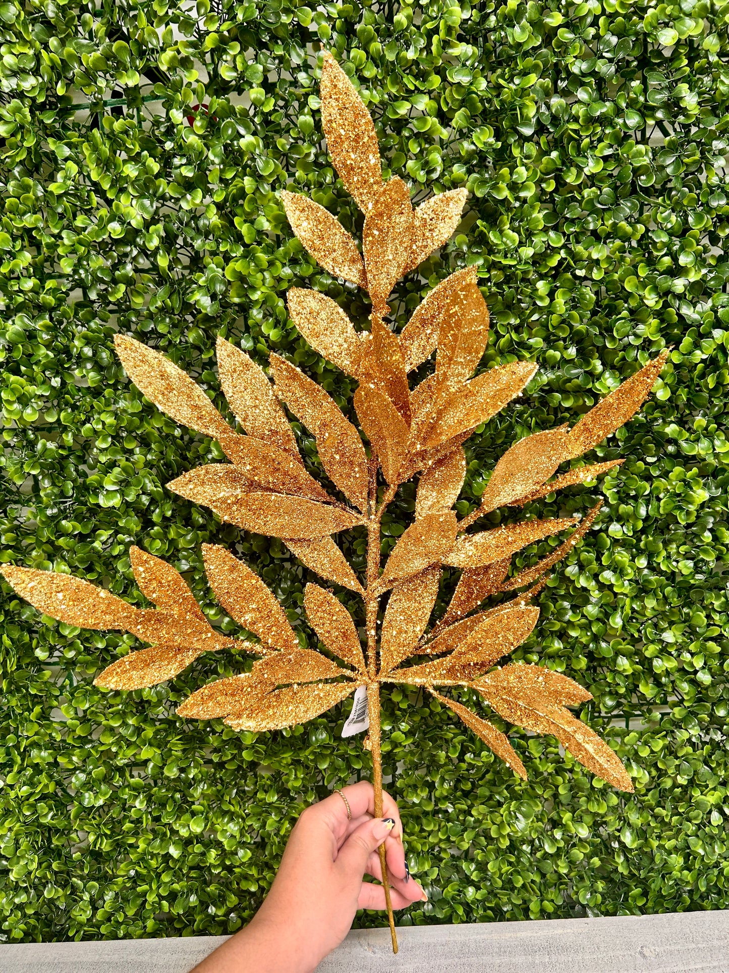 23 Inch Gold Glitter Bay Leaf Spray