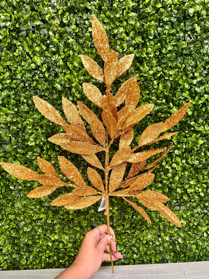 23 Inch Gold Glitter Bay Leaf Spray
