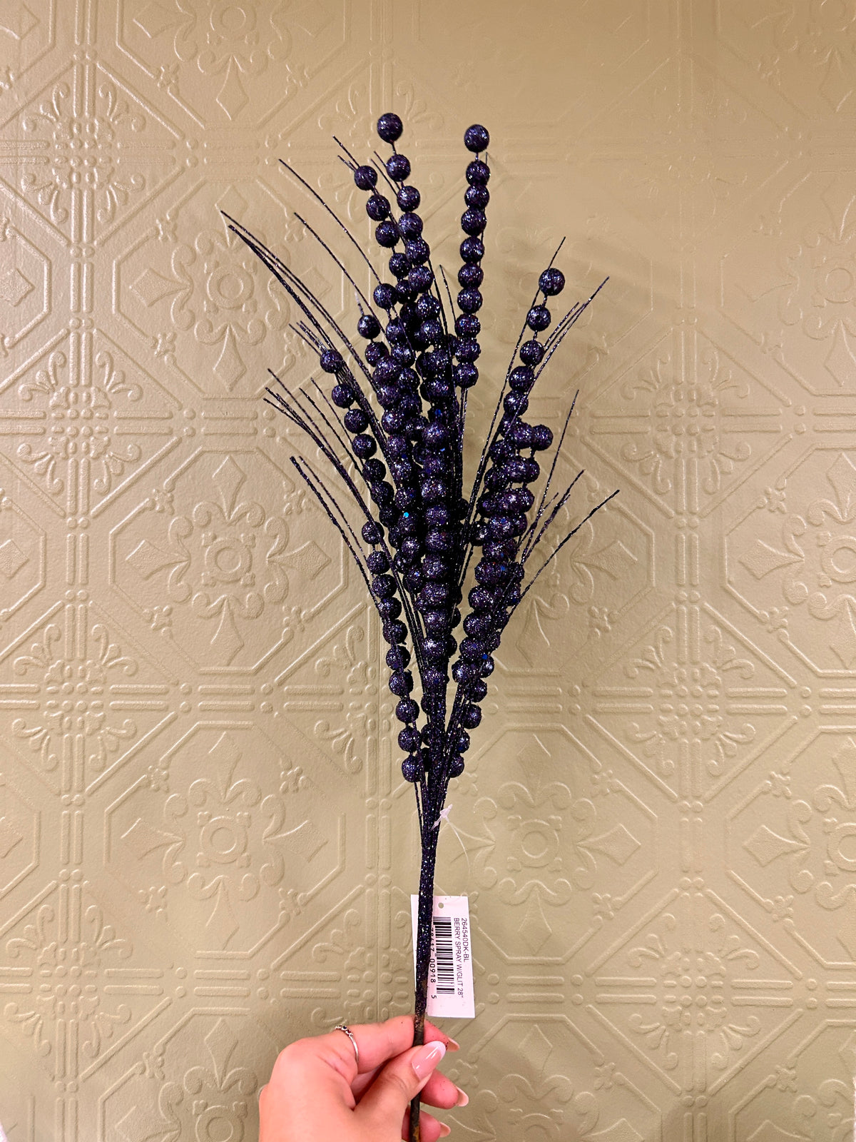 28" Dark Blue Glitter Berry Spray