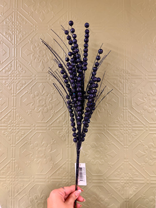 28" Dark Blue Glitter Berry Spray