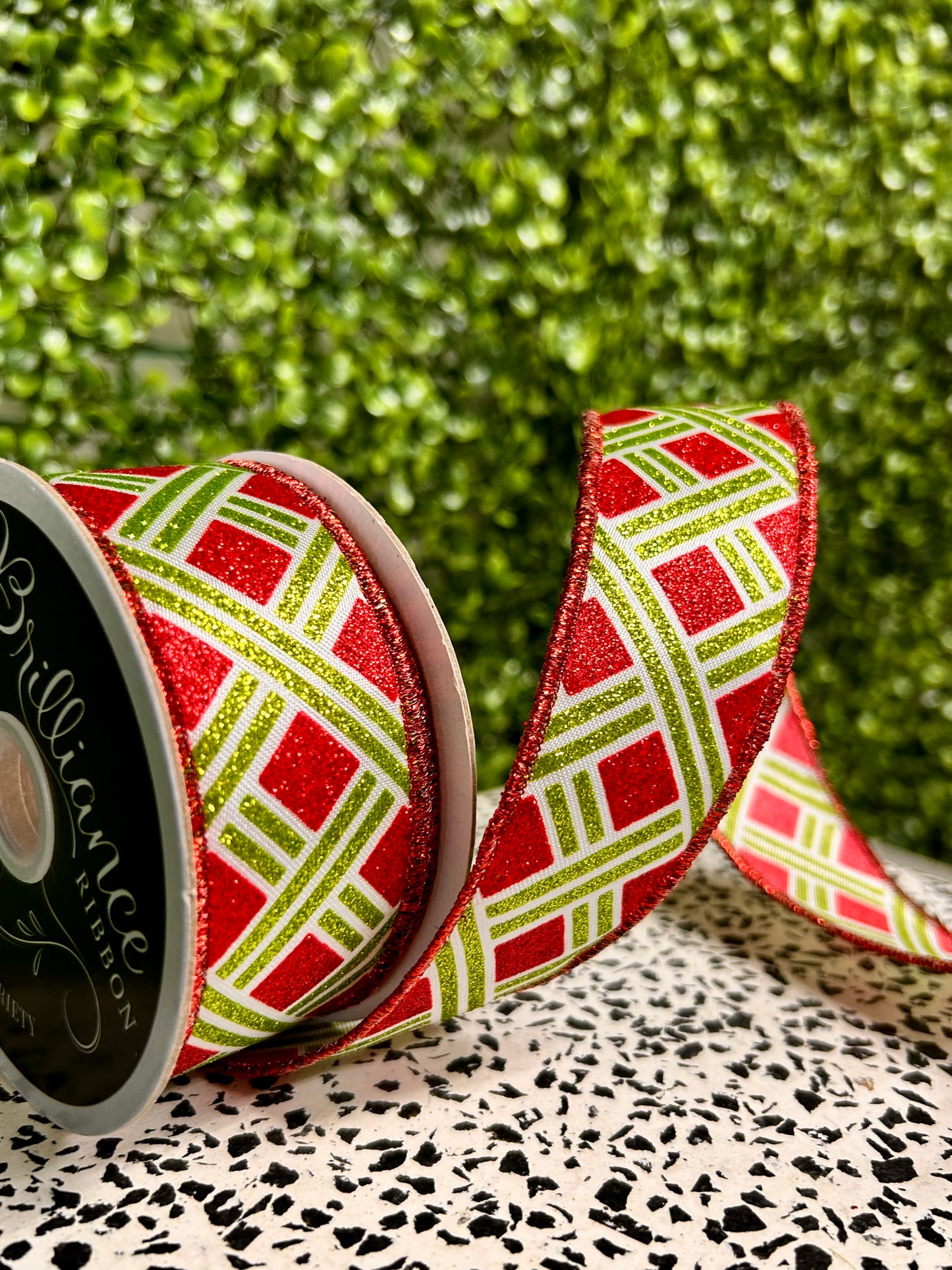 1.5 Inch By 10 Yard Lime And Red Woven Stripes Ribbon