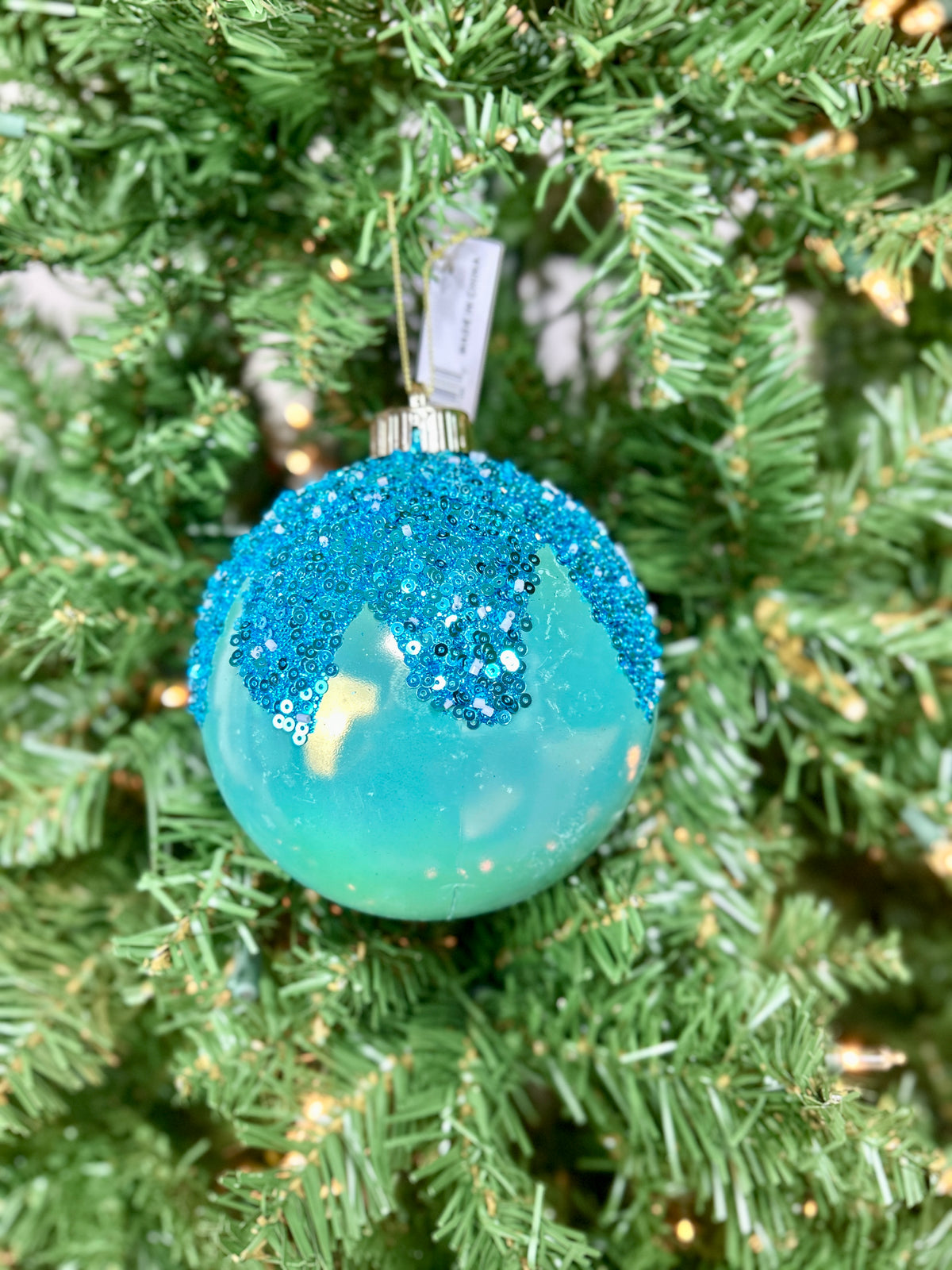 5 Inch Blue Iridescent Ornament Ball With Glitter