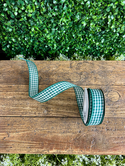 1.5 Inch By 10 Yard Green Gingham Check Ribbon