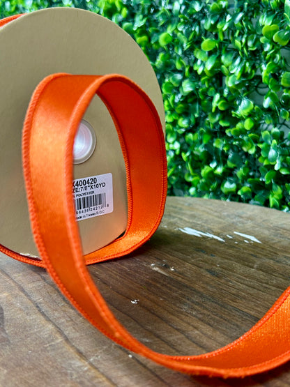 7/8 Inch By 10 Yard Orange Satin Fused Ribbon