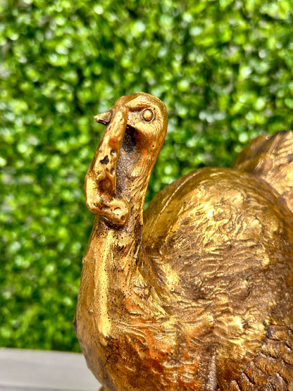 13.25 Inch Gold Resin Turkey On Pedestal