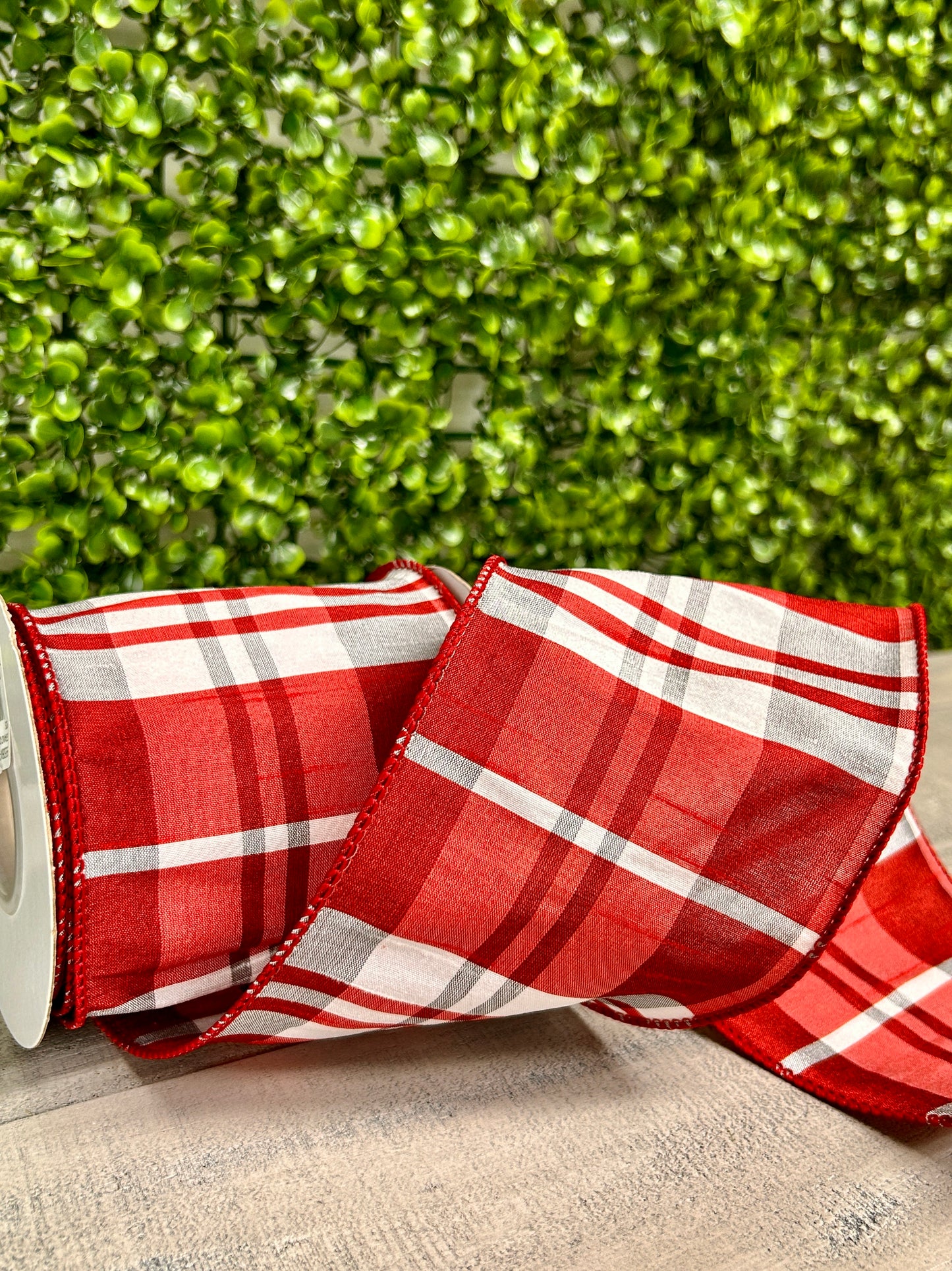 4 Inch By 10 Yard Red And Silver Grand Dupioni Plaid Ribbon