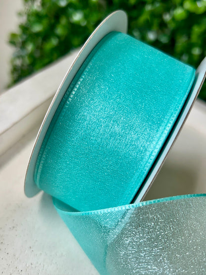 1.5 Inch By 25 Yard Aqua Snow Organza Unwired Ribbon