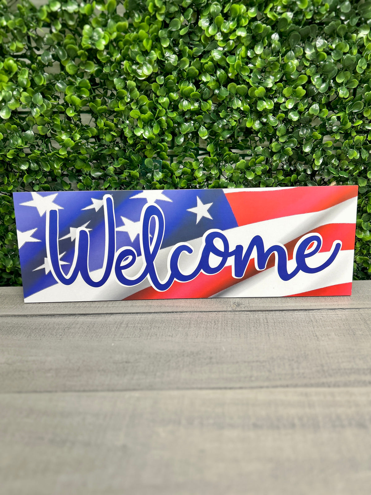 15 Inch Welcome American Flag Wood Sign