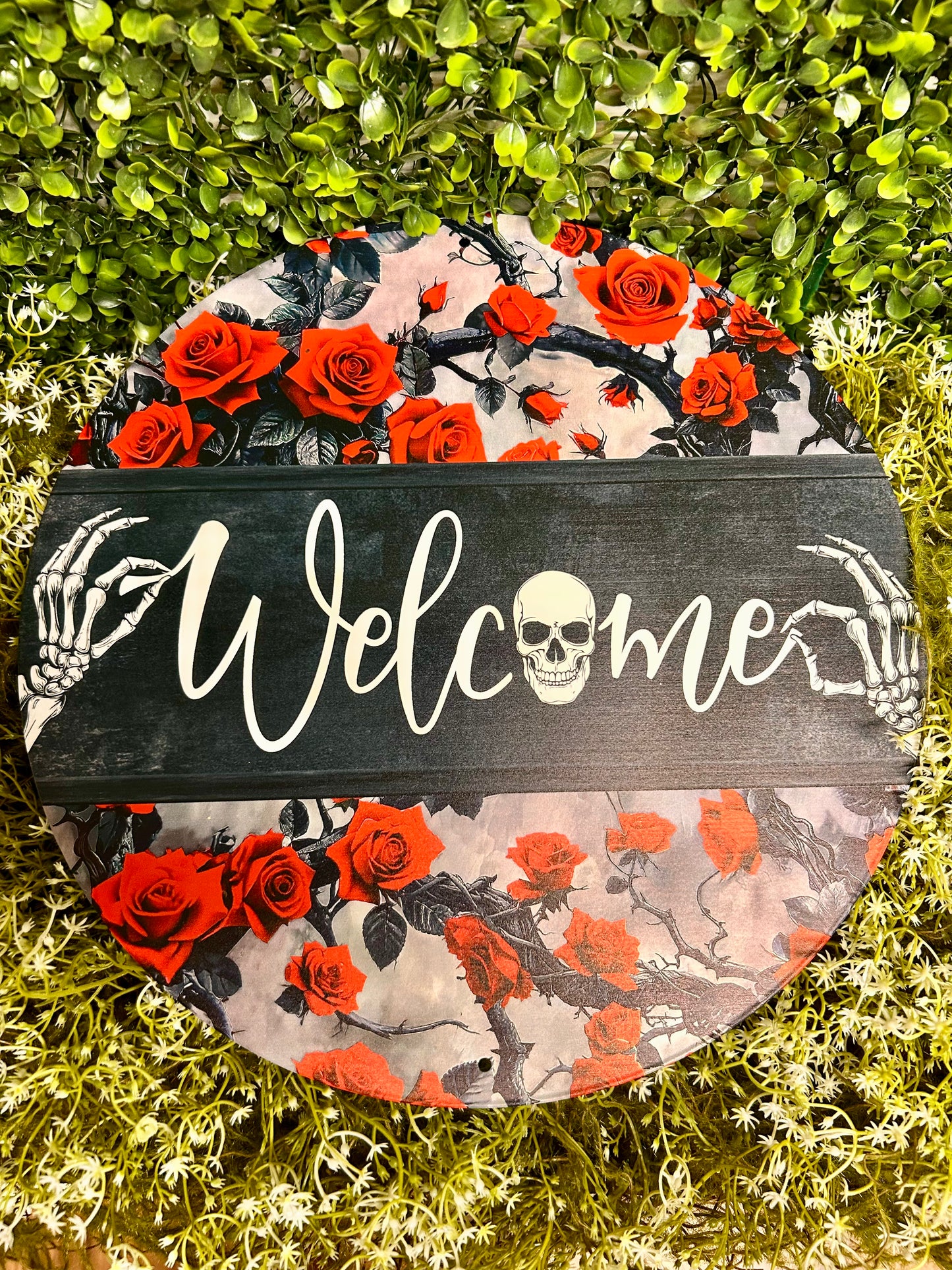 12 Inch Welcome With Skeleton Metal Sign