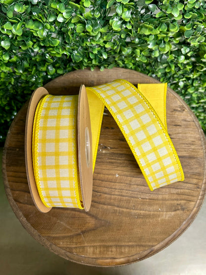 1.5 Inch By 10 Yard Yellow And White Check With Yellow Backing Ribbon