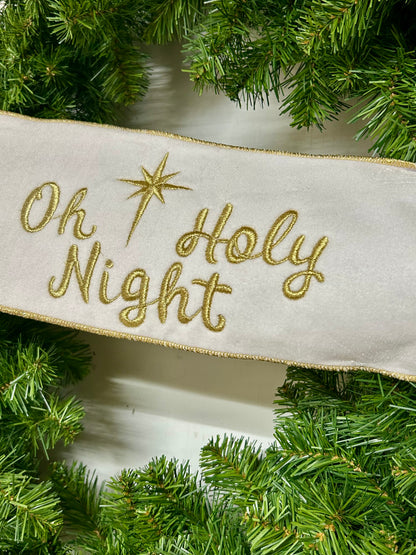 6 Inch By 70 Yard White Velvet Gold Embroidery O Holy Night Banner