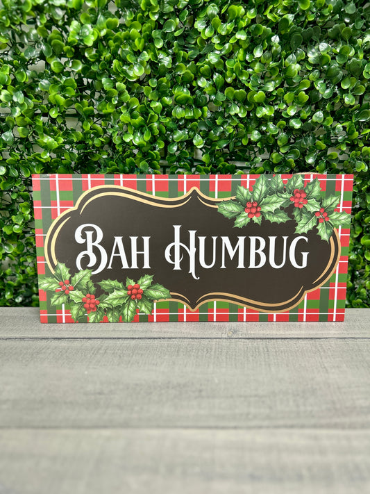12.5 Inch Bah Humbug Plaid Wood Sign