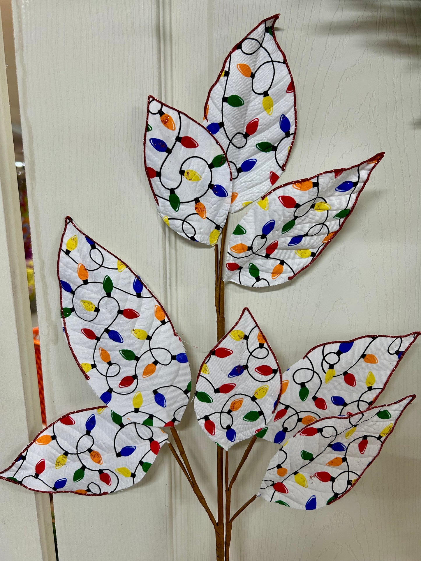 27 Inch Glitter Christmas Lights Magnolia Leaf Spray