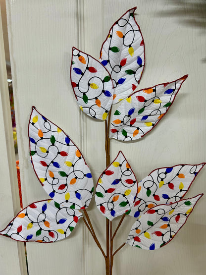 27 Inch Glitter Christmas Lights Magnolia Leaf Spray