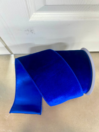 4 Inch By 10 Yard Royal Blue Deluxe Velvet With Satin Backing Ribbon