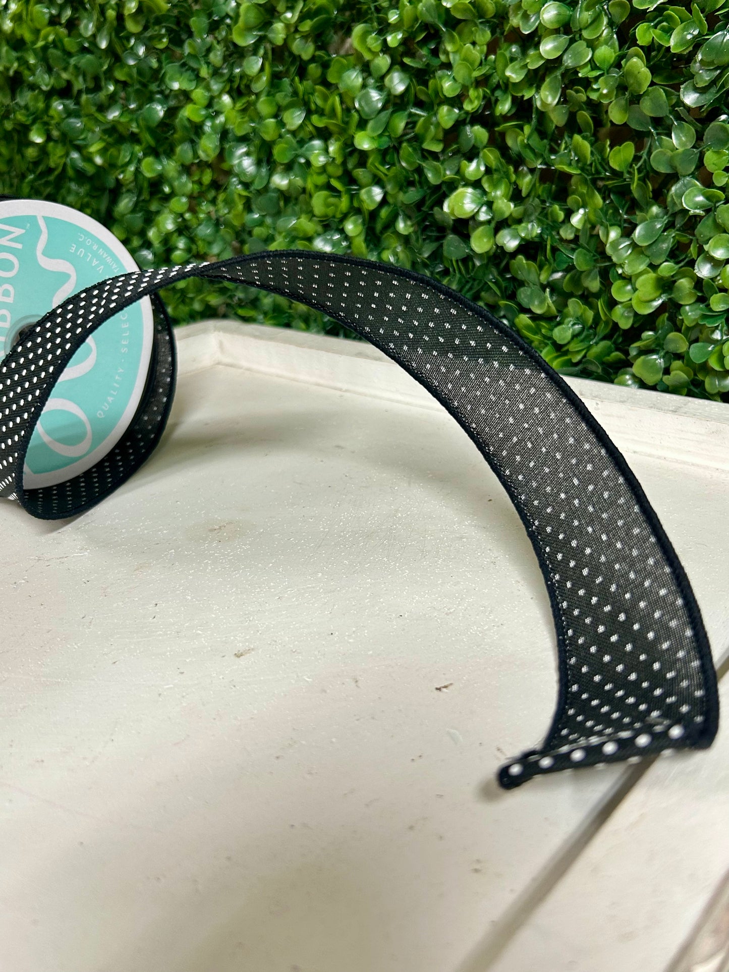 1.5 Inch By 10 Yard Black And White Raised Swiss Dots On Royal Ribbon