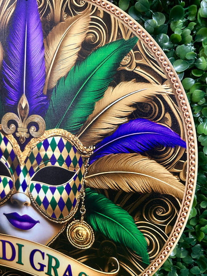 12 Inch Mardi Gras Gilded Mask Metal Sign