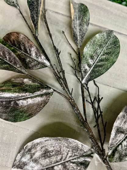 32 Inch Coffee And Silver Metallic Magnolia Leaf Spray