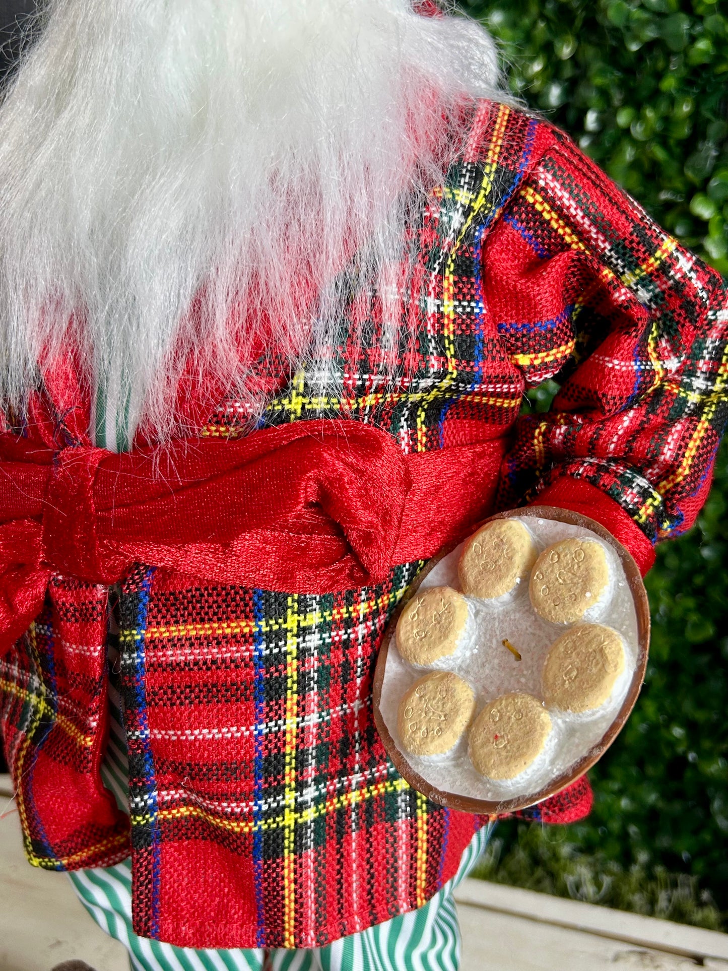 18 Inch Polyester Holiday Santa Figurine With Plaid Robe