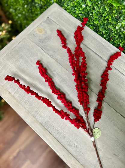31 Inch Red Flocked Berry Spray