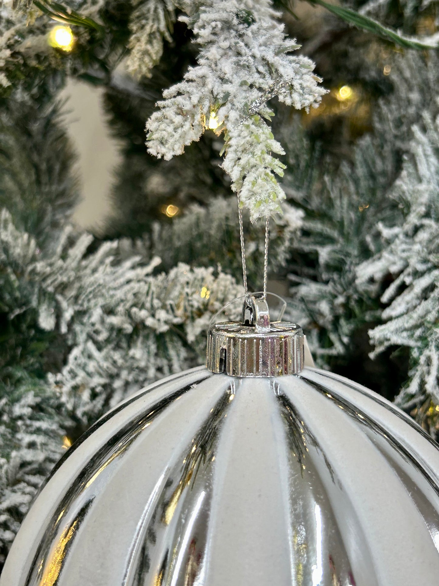 6 Inch Silver And White Stripe Ball Ornament