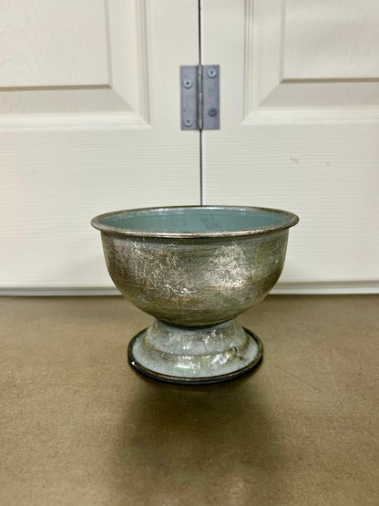 6 Inch Silver Round Metal Urn With Base