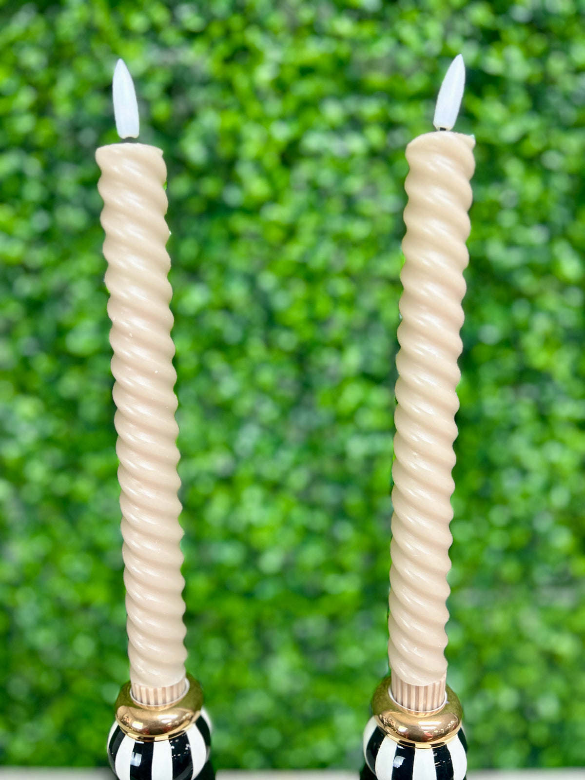Set Of Two 9.75 Inch Taupe Spiral LED Taper Candles