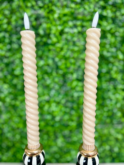 Set Of Two 9.75 Inch Taupe Spiral LED Taper Candles