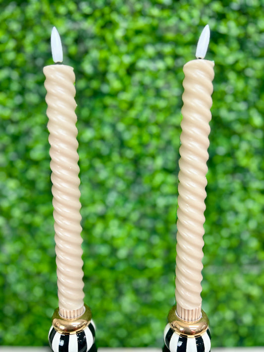 Set Of Two 9.75 Inch Taupe Spiral LED Taper Candles