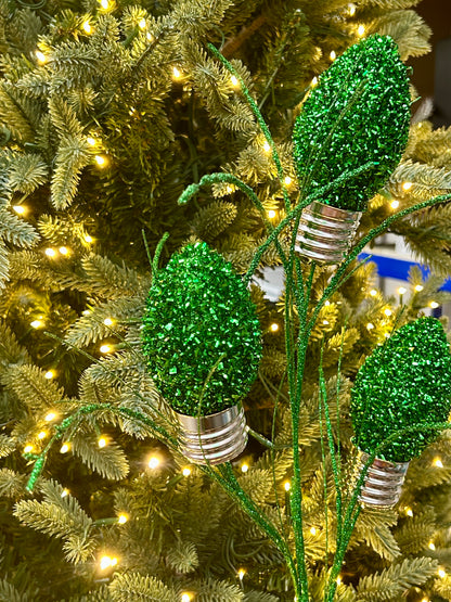 28 Inch Dark Green Tinsel Bulb Spray