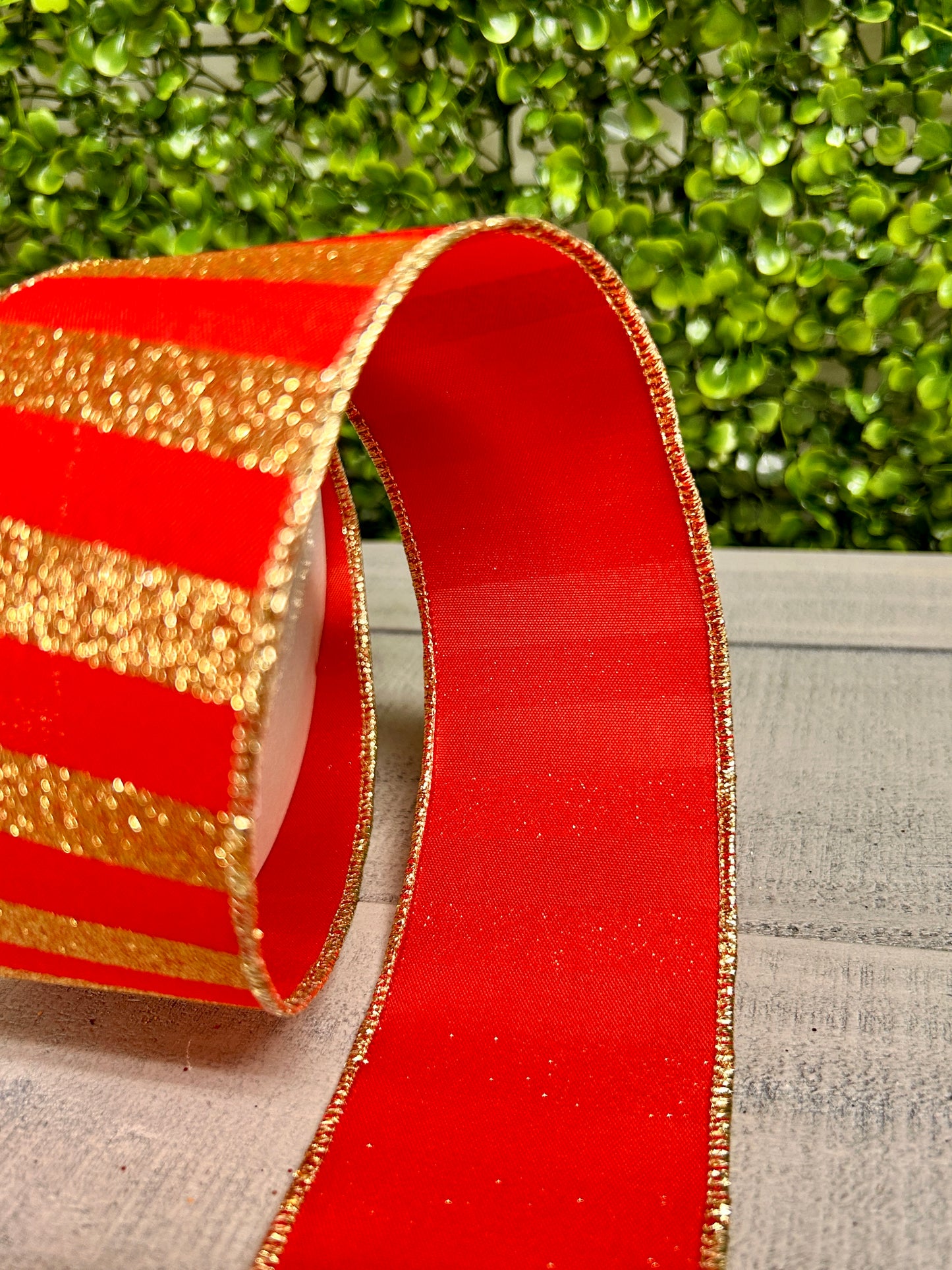 2.5 Inch By 10 Yard Red And Gold Horizontal Glitter Stripes Ribbon