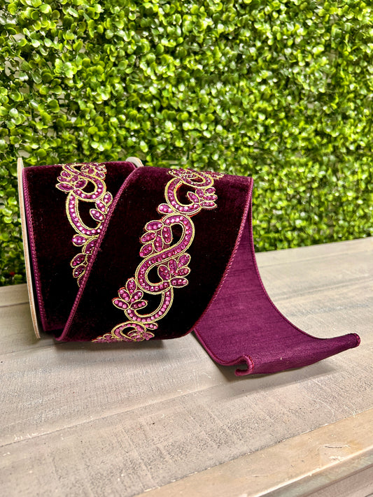 Farrisilk 4 Inch By 5 Yard Amethyst Eccentric Velvet Diamond Ribbon