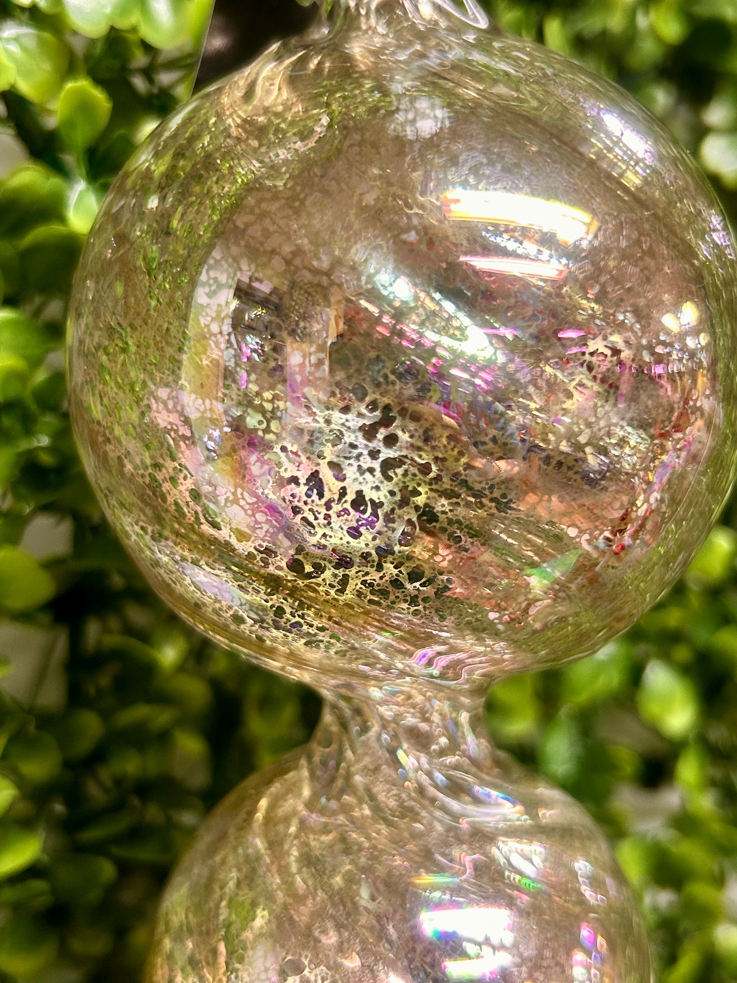 12.5 Inch Silver Iridescent Mercury Double Ball Finial Glass Ornament