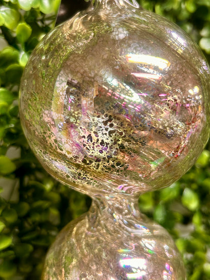 12.5 Inch Silver Iridescent Mercury Double Ball Finial Glass Ornament