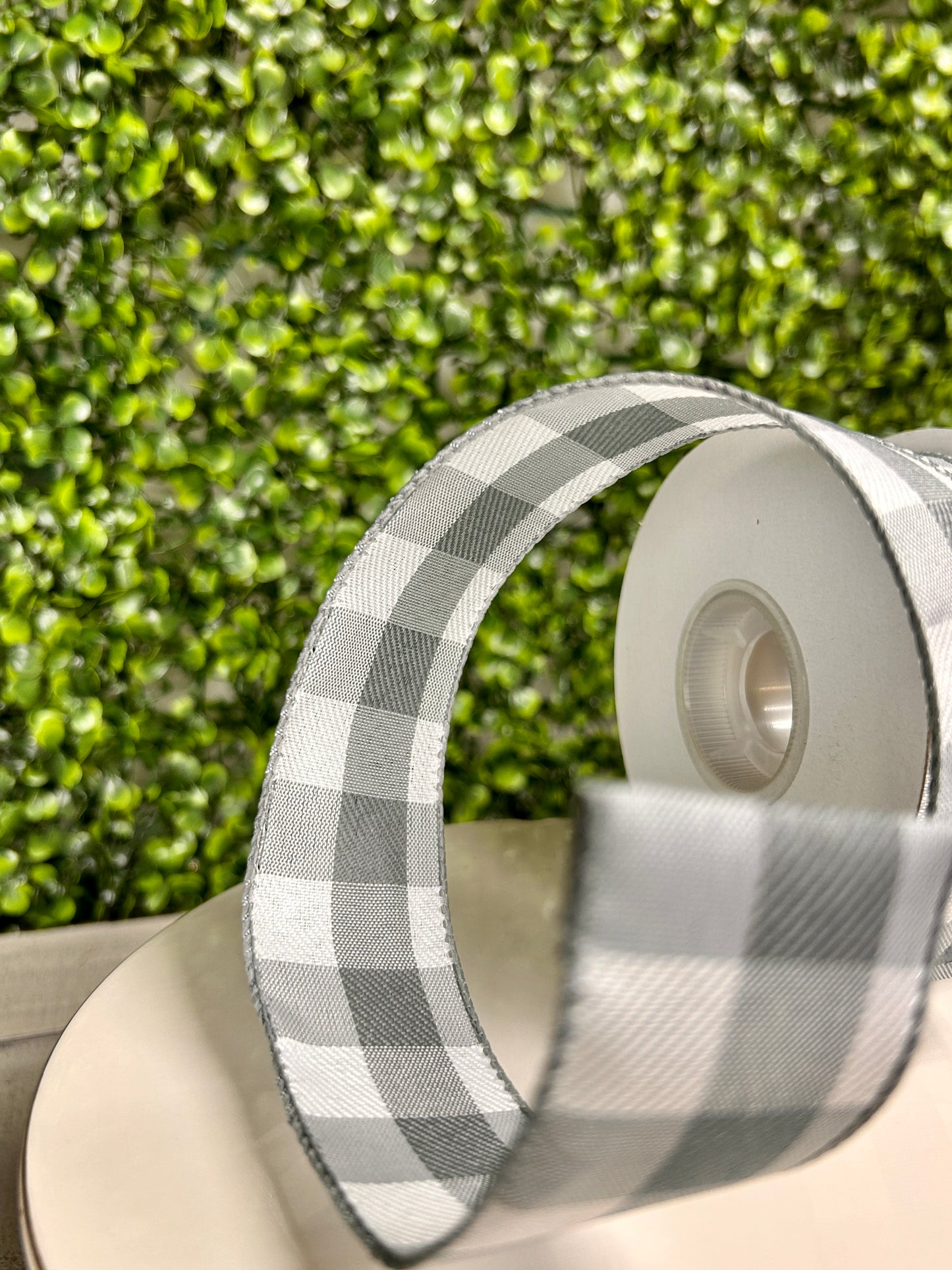 1.5 Inch By 10 Yard Grey Check Plaid Twill Ribbon