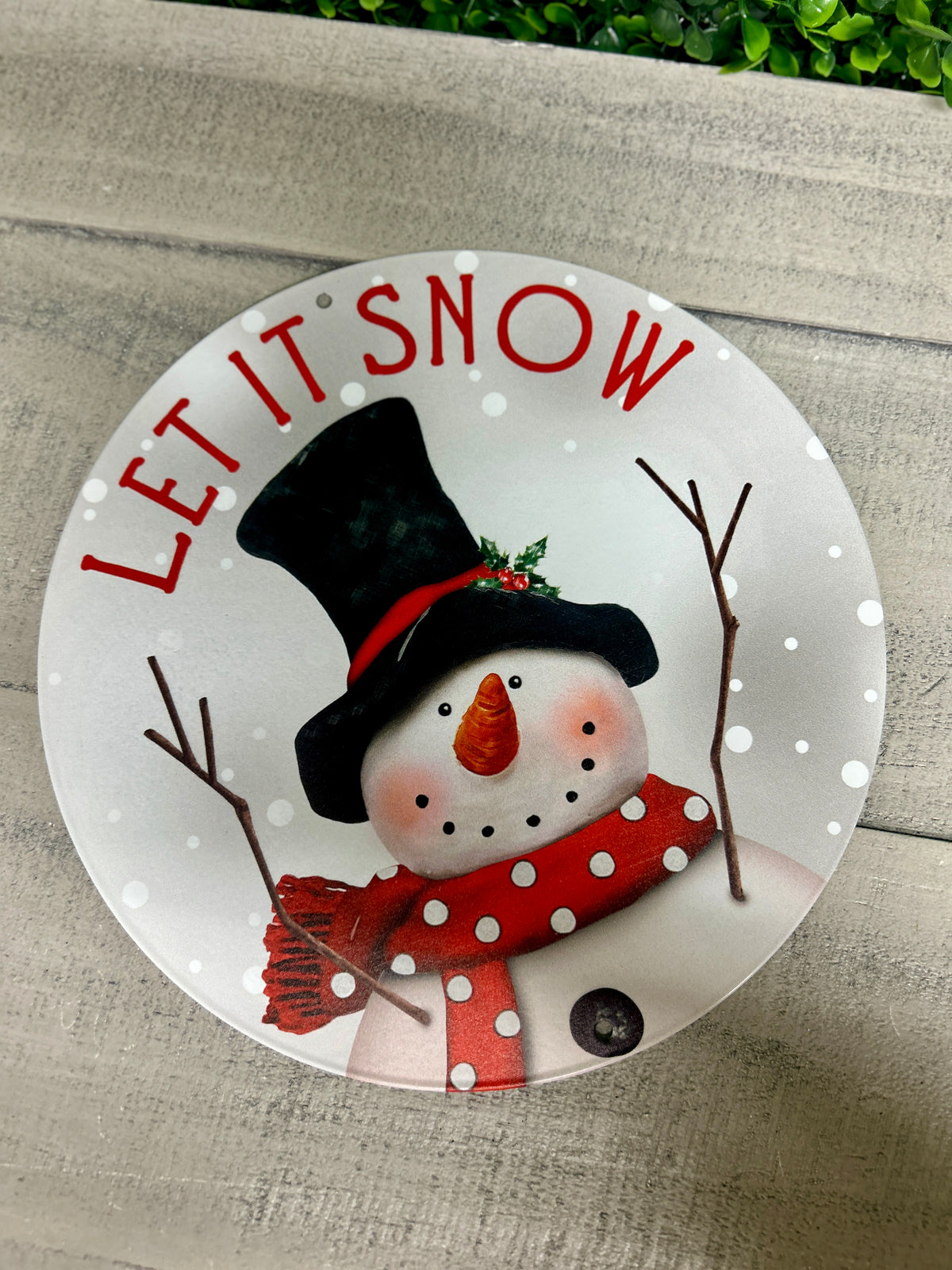 8 Inch Let It Snow With Snowman Metal Sign