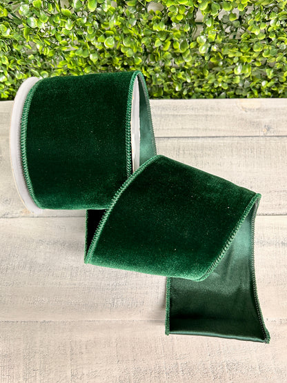 4 Inch By 10 Yard Hunter Green Deluxe Velvet With Satin Backing Ribbon