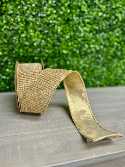2.5 Inch By 10 Yard Gold Sparkle With Gold Metallic Backing Ribbon