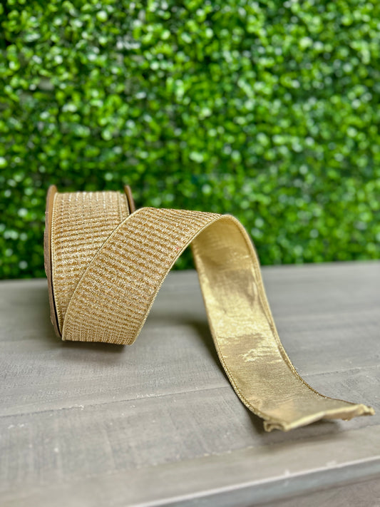2.5 Inch By 10 Yard Gold Sparkle With Gold Metallic Backing Ribbon