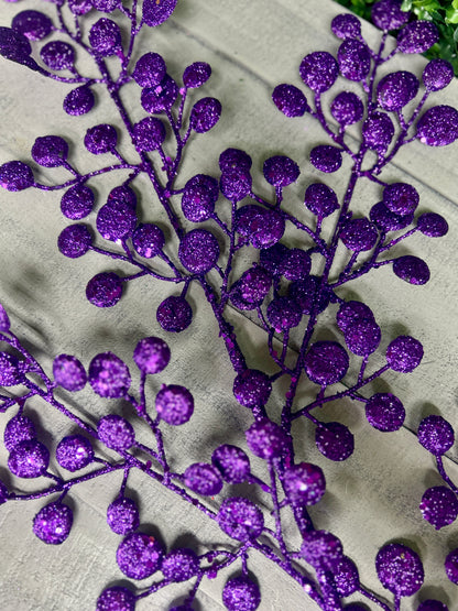 33 Inch Purple Glitter Round Leaf Spray