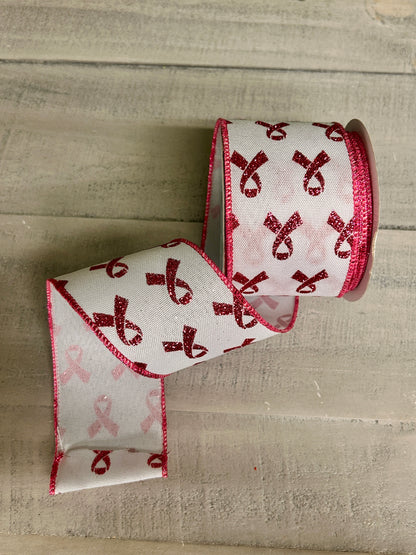 2.5 Inch By 10 Yard Pink Glitter Breast Cancer Ribbon