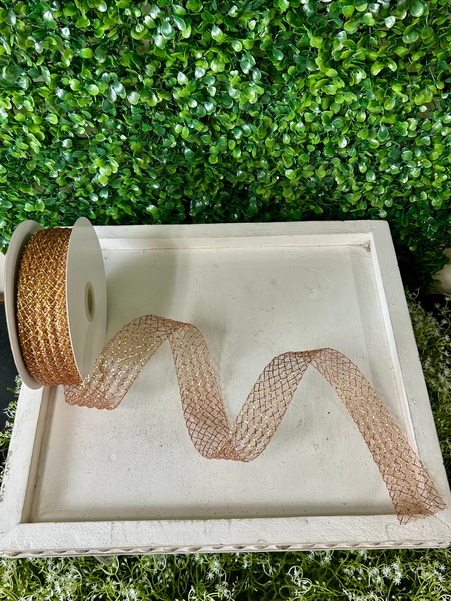 1.5 Inch By 30 Yard Brown With Laser Gold Foil Deco Flex Ribbon