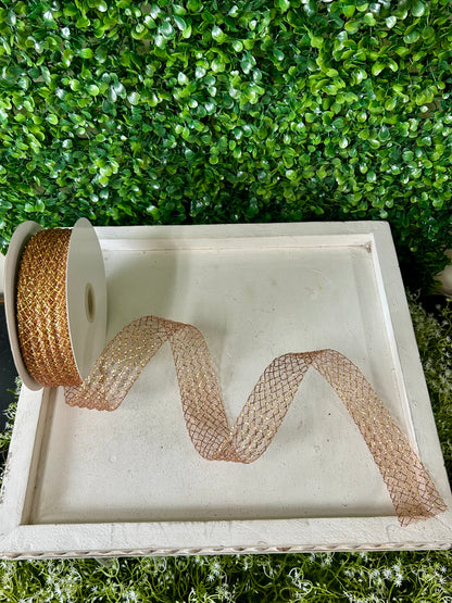 1.5 Inch By 30 Yard Brown With Laser Gold Foil Deco Flex Ribbon