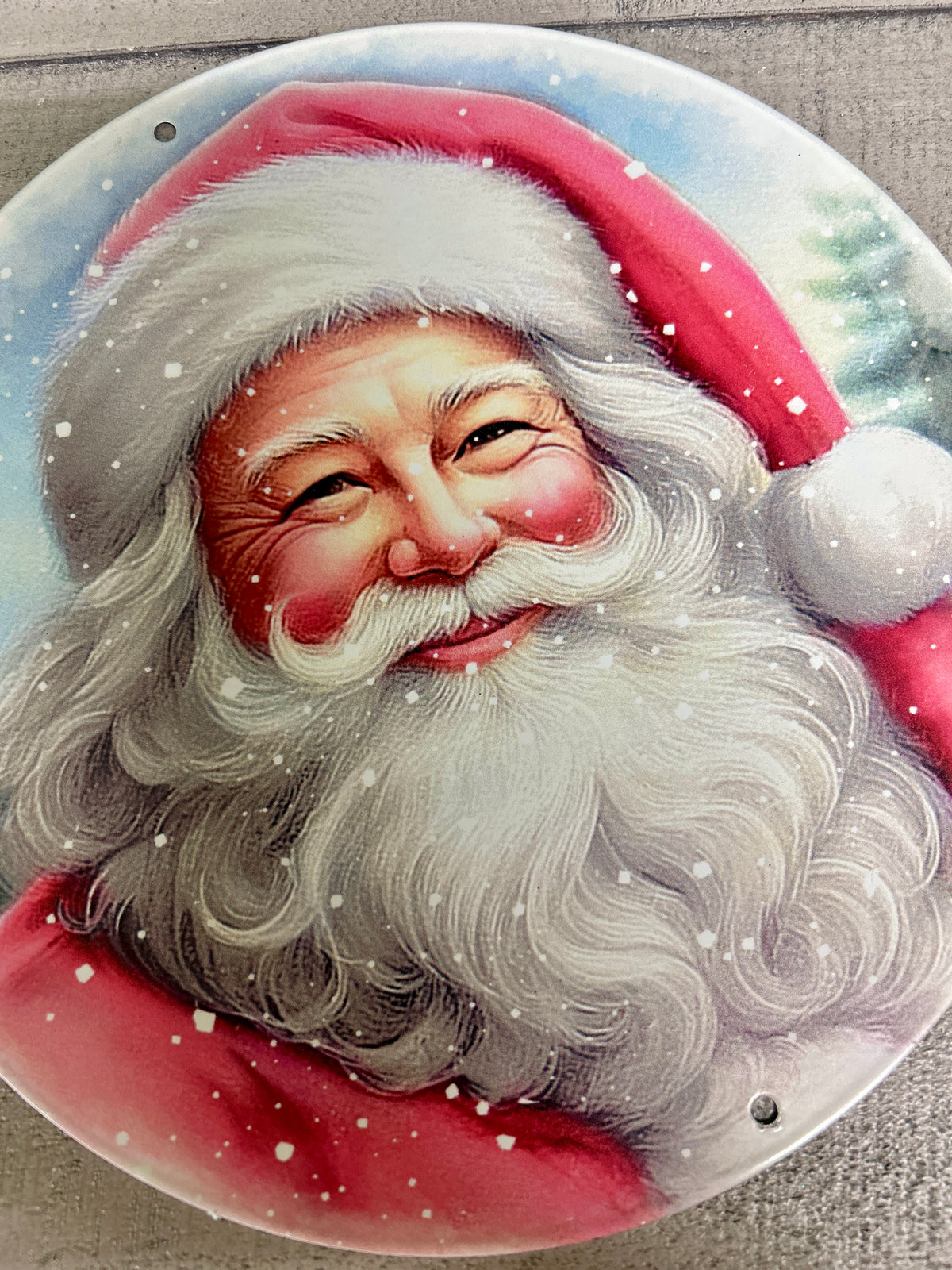 8 Inch Pink And White Santa Portrait Metal Sign