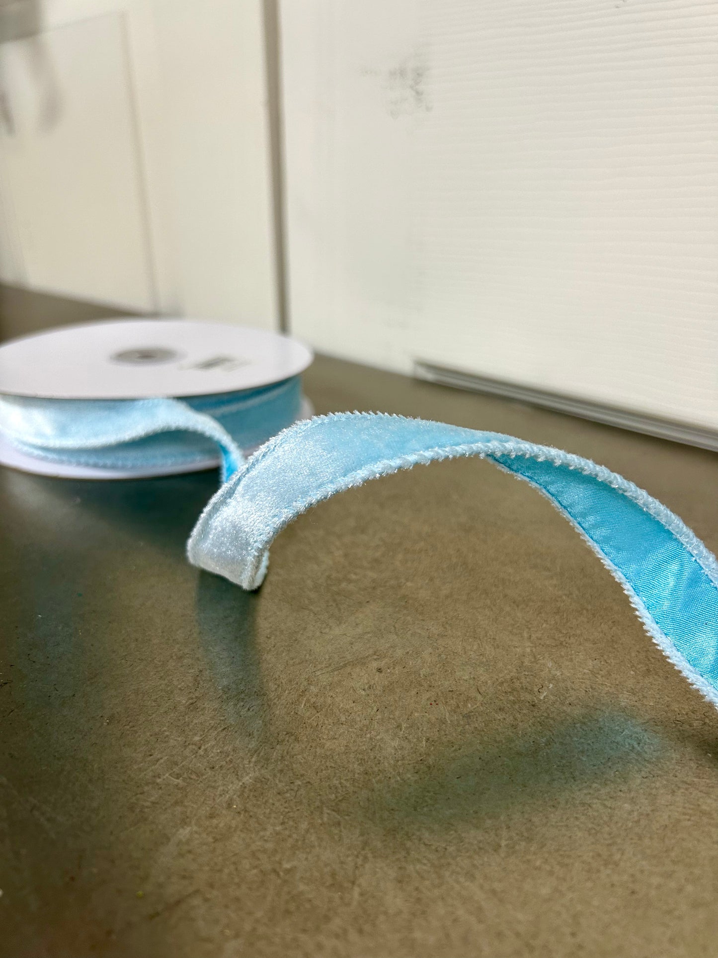 7/8 Inch By 10 Yard Ice Blue Deluxe Velvet With Satin Backing