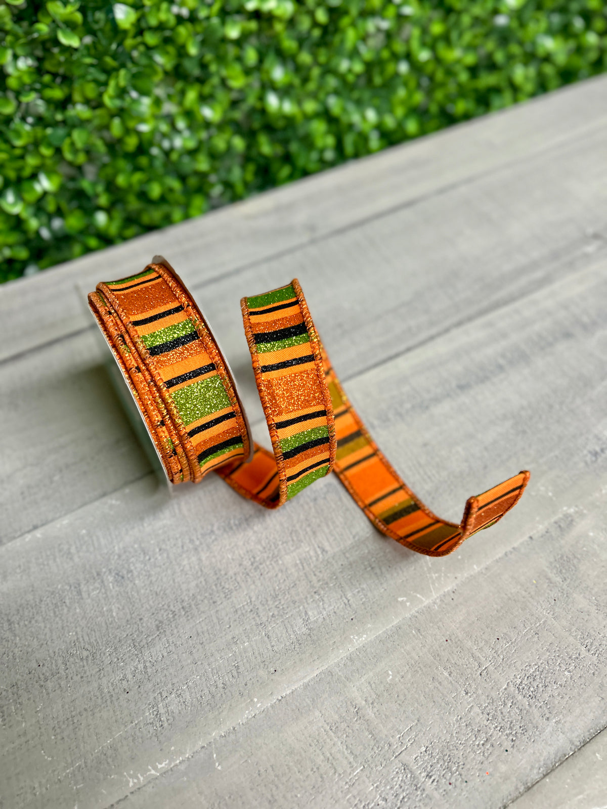 7/8 Inch By 10 Yard Orange Black And Lime Horizontal Stripe Ribbon