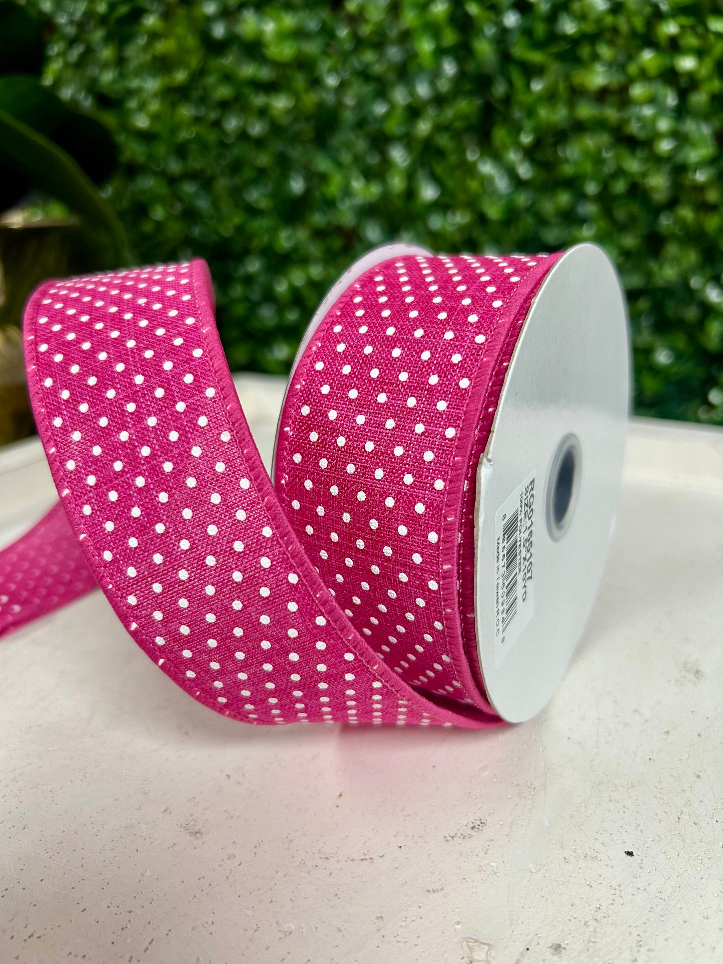 1.5 Inch By 10 Yard Fuchsia And White Raised Swiss Dots On Royal Ribbon