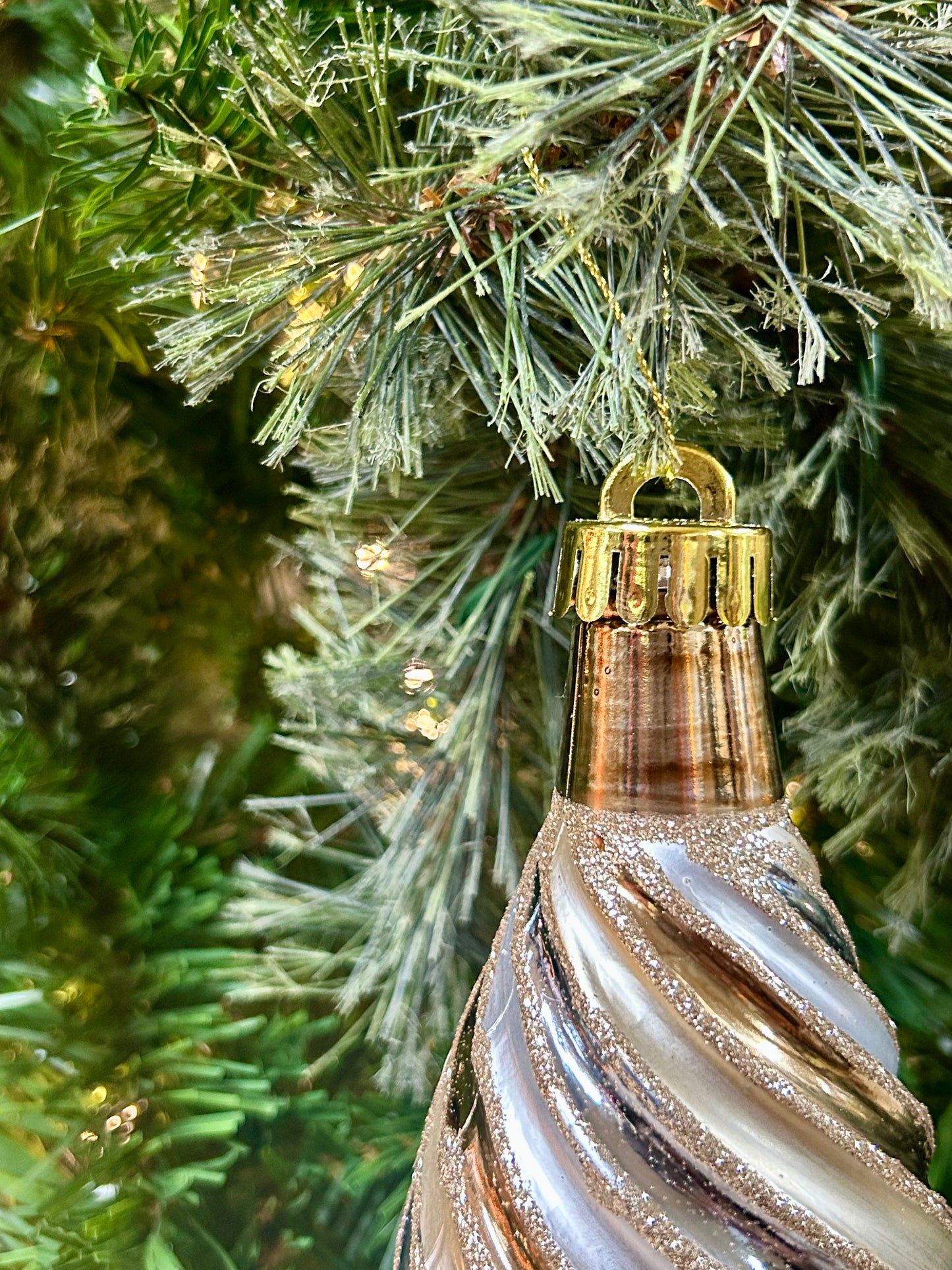 10 Inch Champagne And Silver Swirl Drop Ornament
