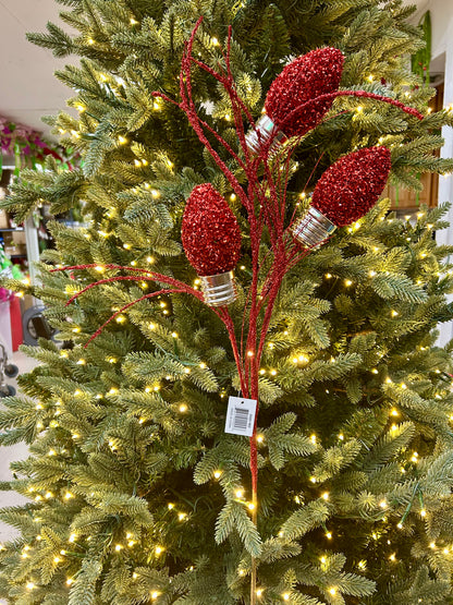 28 Inch Red Tinsel Bulb Spray