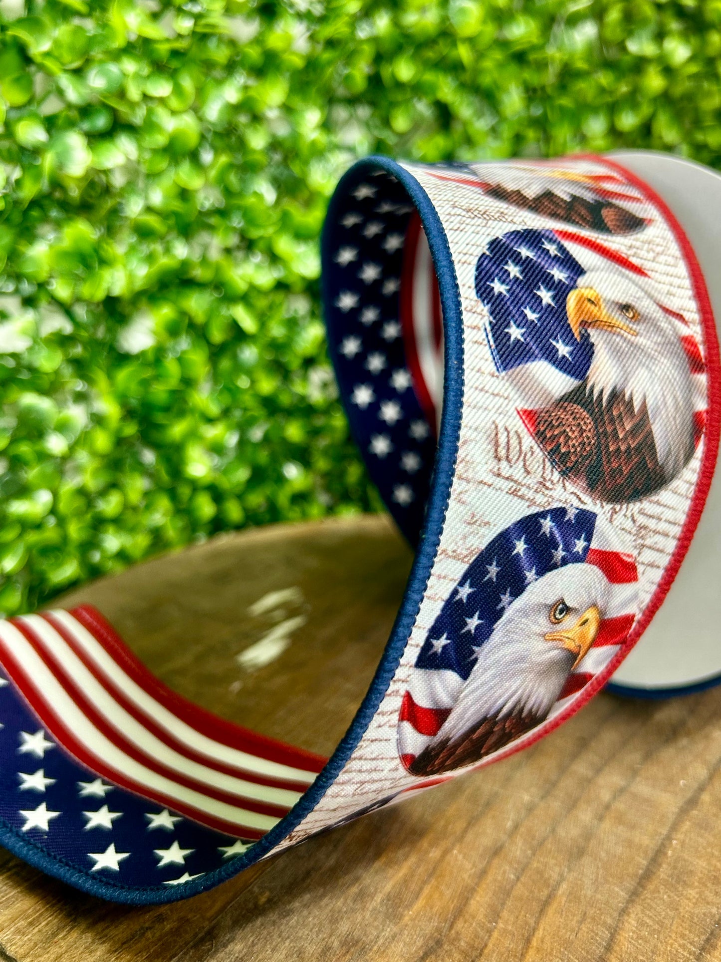 2.5 Inch By 10 Yard Double Layer Bald Eagle And Flag Ribbon